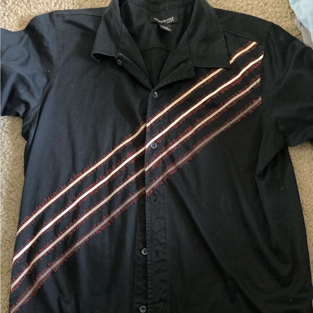Mens Black Red and White Kenneth Cole New York Button Down Shirt